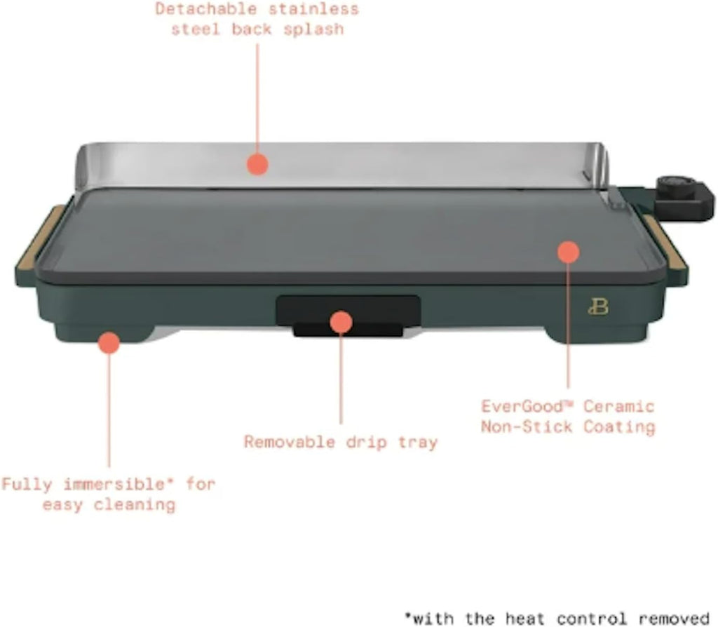 Stunning XL Electric Griddle 12' x 22,' Non-stick (Thyme Green)