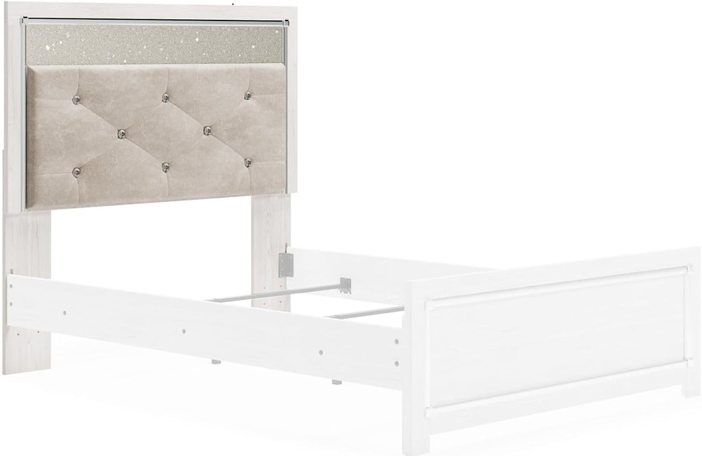 Signature Design by Ashley Altyra Glam Upholstered Panel Headboard ONLY, Full, White