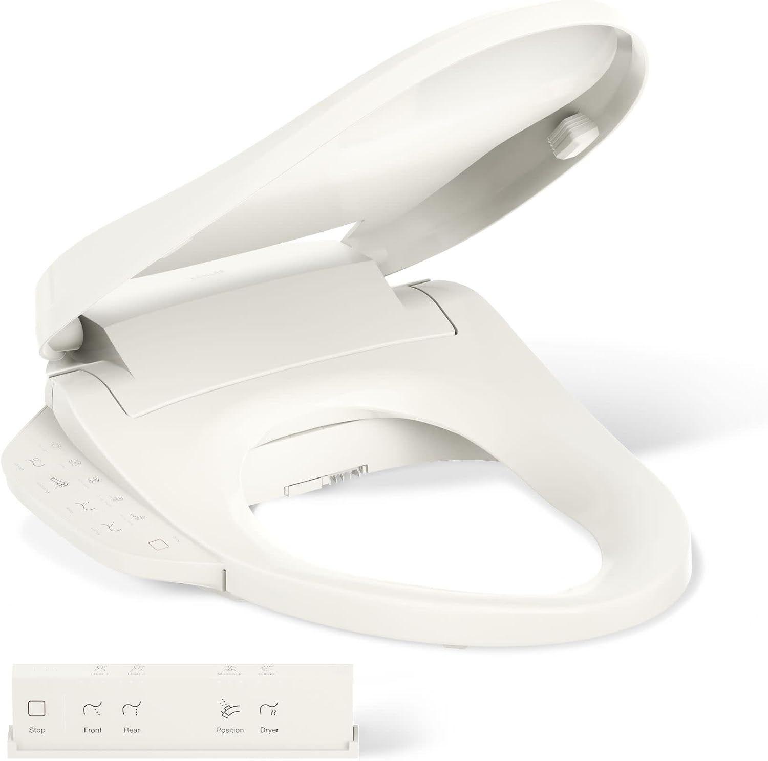 Kohler PureWash E725 Heated Bidet Toilet Seat Elongated, Biscuit with Remote, Warm Water, Dryer, Quiet-Close Lid, Self-Cleaning Wand, Adjustable Water Pressure, Nightlight