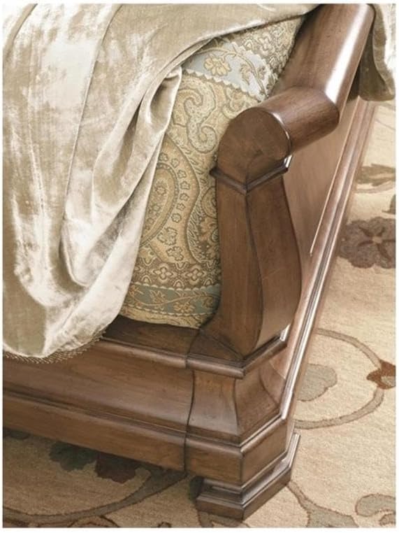 MAKLAINE Contemporary King Wooden Sleigh Bed, Cognac Brown Finish, 86W x 93D x 60H Inches, Sturdy Wood Frame, Box Spring Required, Elegant Bedroom Furniture