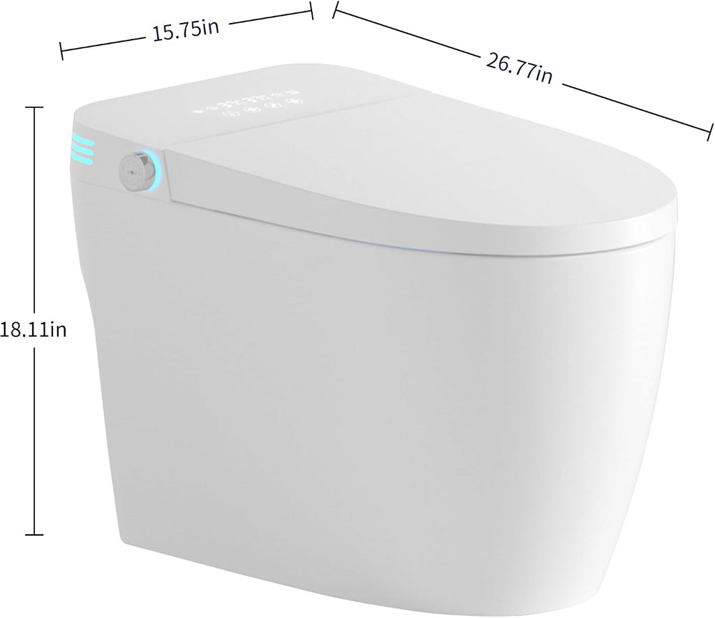 Tankless Smart Toilet with Bidet Built-In Base Model Auto Flush Heated Seat Warm Water & Dryer Adjustable Temp Side Knob (S61B)