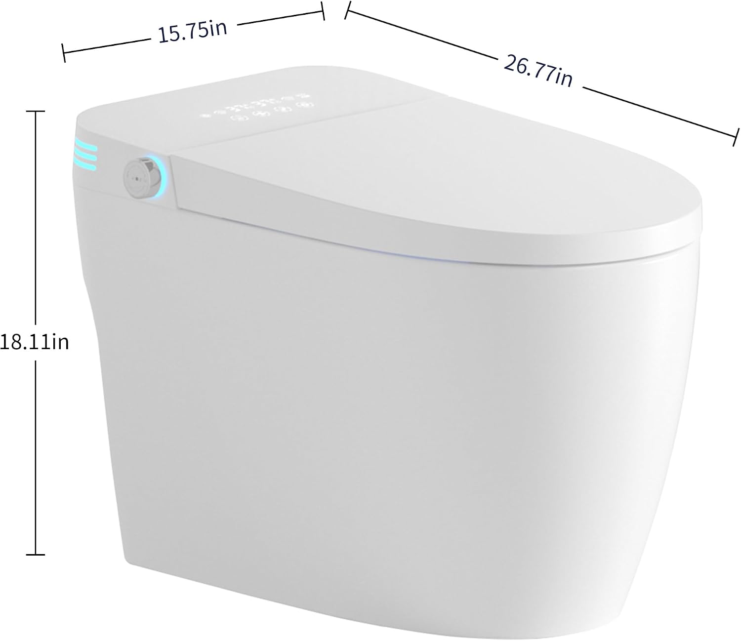 Tankless Smart Toilet with Bidet Built-In Base Model Auto Flush Heated Seat Warm Water & Dryer Adjustable Temp Side Knob (S61B)