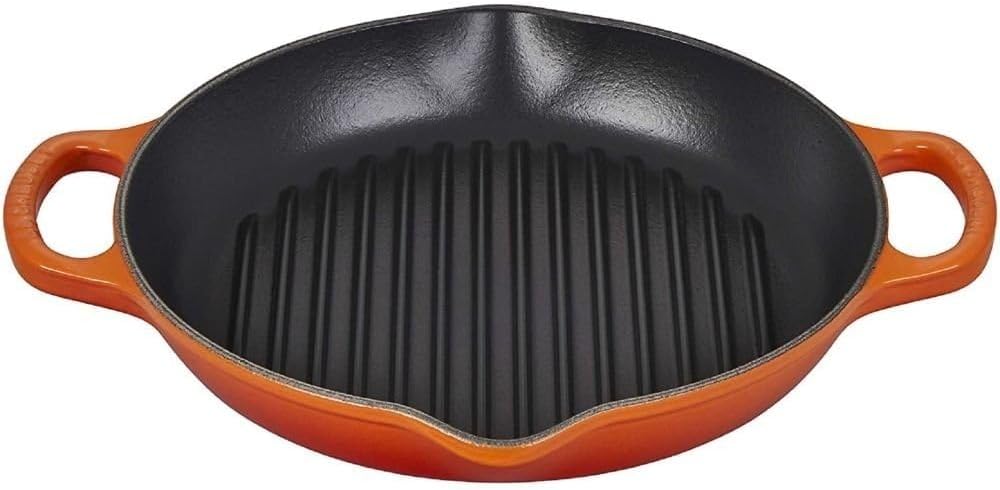 Le Creuset Enameled Cast Iron Signature Deep Round Grill, 9.75', Flame
