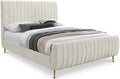 Meridian Furniture Zara Collection Modern | Contemporary Velvet Upholstered Bed with Deep Channel Tufting and Custom Gold Legs, Queen, Cream