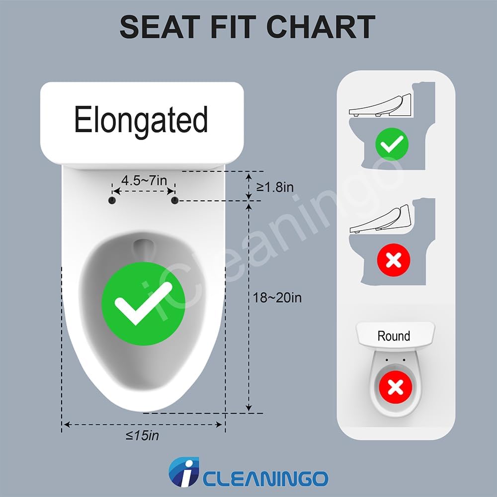 DC01 iCleaningo Electric Bidet Toilet Seat, Side Panel Control, Instant Heating, Warm Water Wash, Heated Seat, Warm Air Dry, Auto Open & Close Lid, 360° Handheld Sprayer, Elongated, Remote