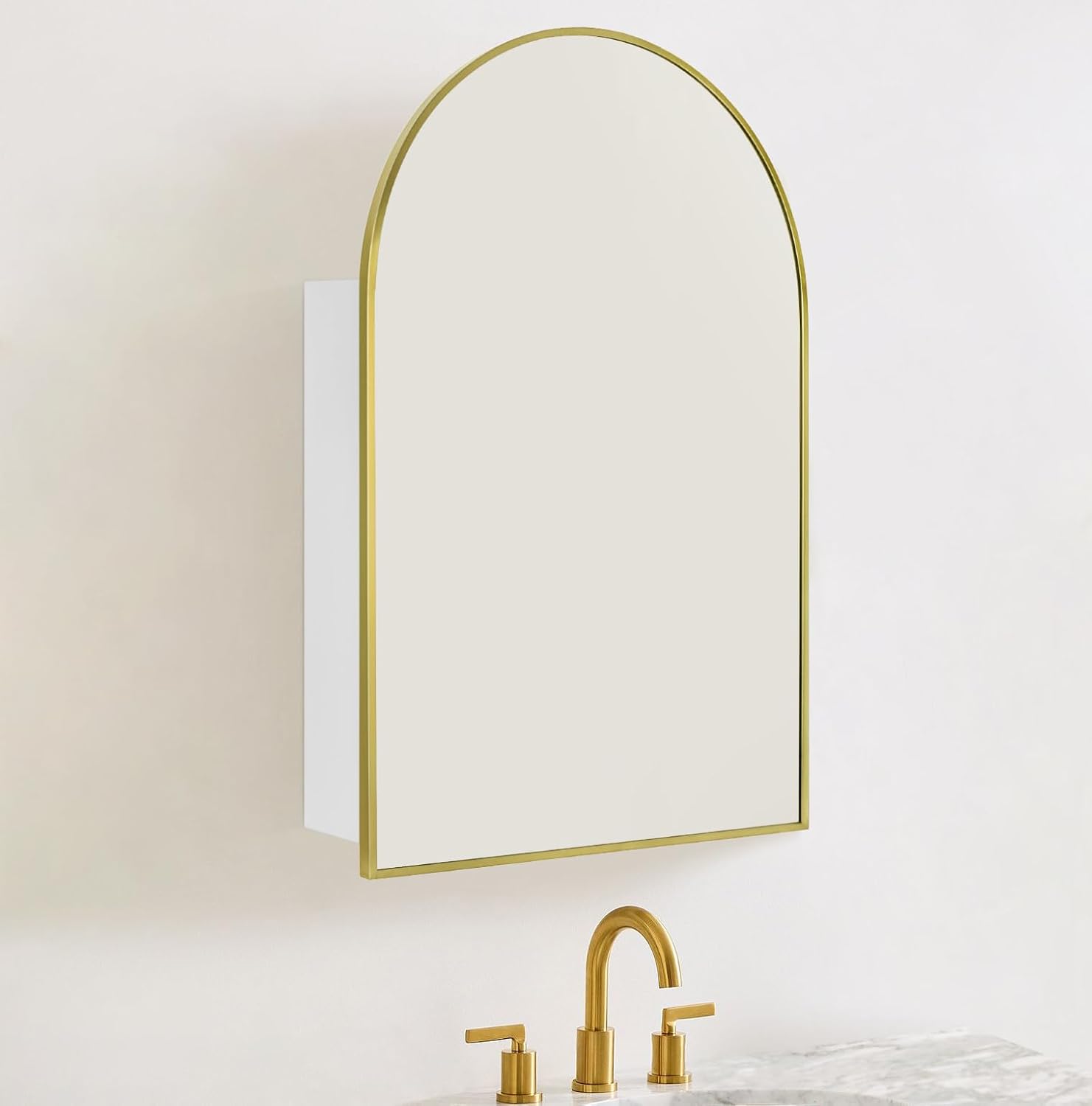 TEHOME 20 x 30'' Brush Gold Arched Bathroom Medicine Cabinet with Mirror Recessed and Surface Mount Medicine Cabinet Mirror
