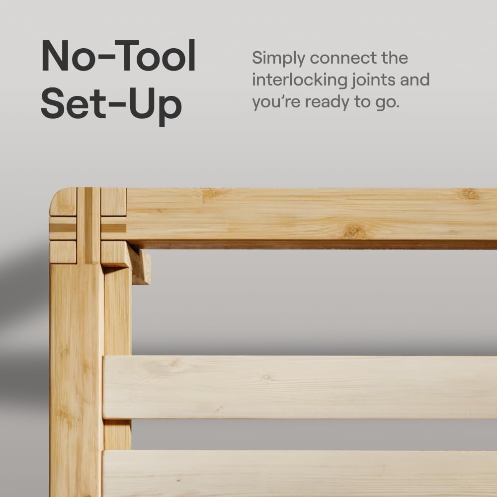Nectar Bamboo Platform Bed Frame - Twin - Natural - Floating Center Support Legs - 12' Height - Easy Tool Free Set Up - Contemporary and Durable - Sturdy Wooden Support Slats - Holds Up to 500 Pounds