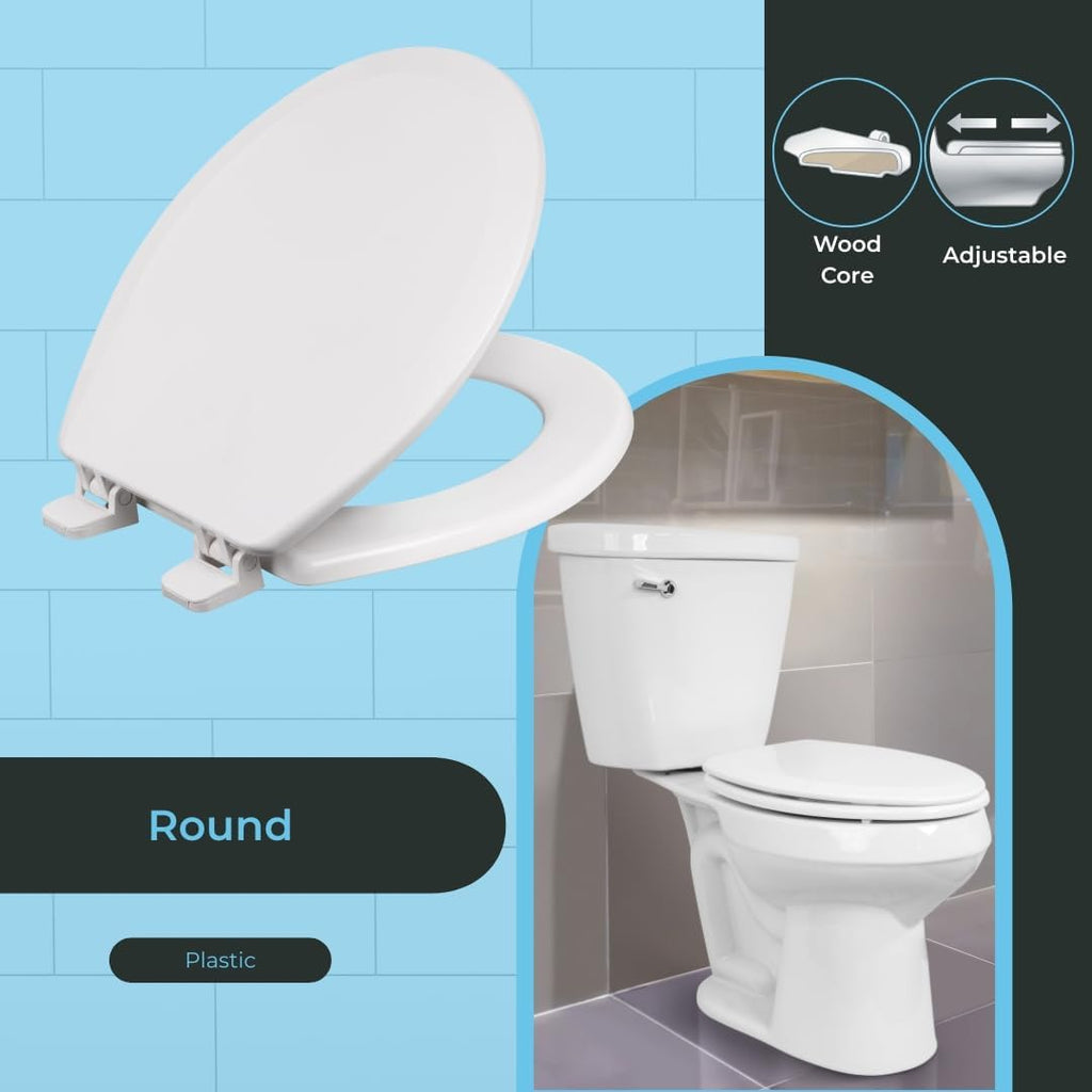 Centoco Round Toilet Seat, Heavy-Duty Wood Core with Plastic Scratch-Resistant Finish, 6-Pack, Residential, Made in the USA, 700-001, White