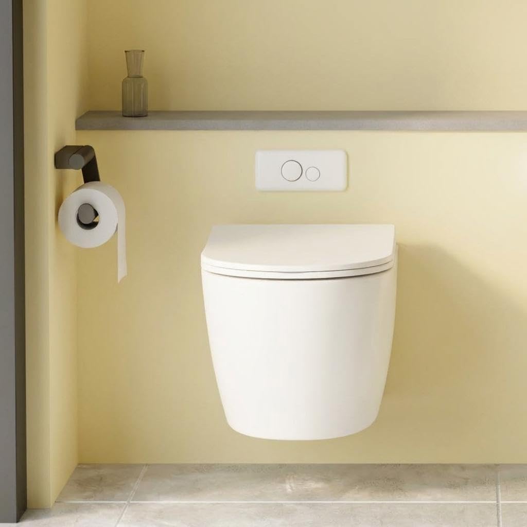 Wall-Mounted Toilet without Tank, Soft Close Seat, Space-Saving Modern Design, Easy-Clean Ceramic