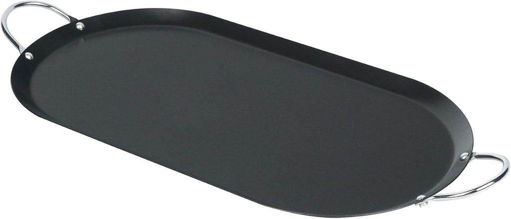Restaurantware Comal 10 Pack of 8.8 Inch Carbon Steel Nonstick Oval Griddle with Metal Handles Premium Cookware Black