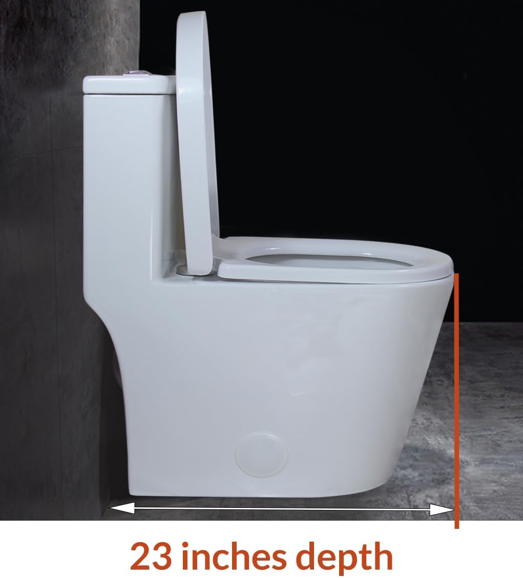 WinZo WZ5089WB Small Toilet One Piece Deisgn With Black Push Button Dual Flush,23 inch Length for Tiny Bathroom,White
