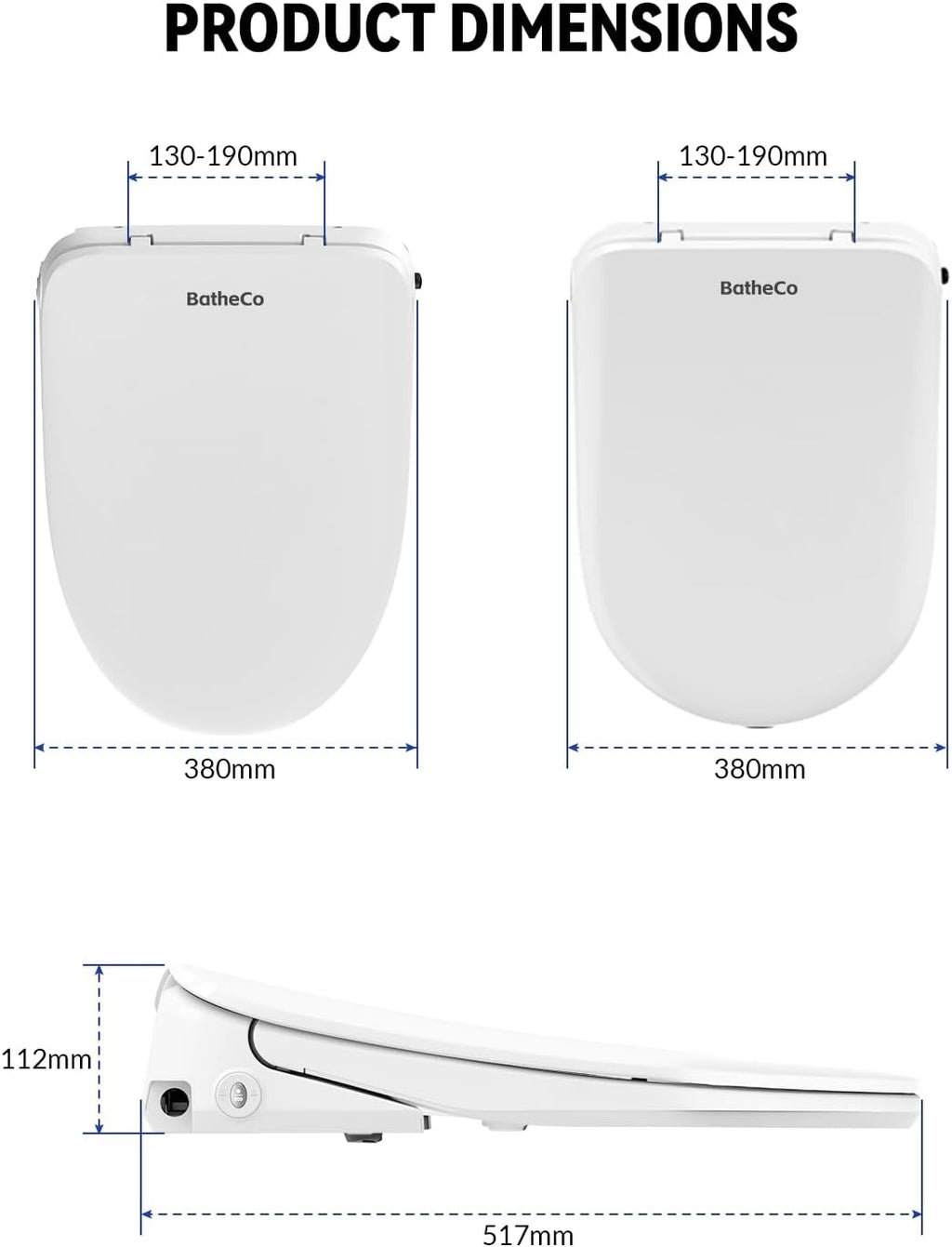 Electric Bidet Toilet Seat, Heated Bidet Seat with 6-Level Warm,Warm Water and Dryer, Front and Rear Wash, Remote Control, Self-Cleaning Nozzle, Eco Mode, Round