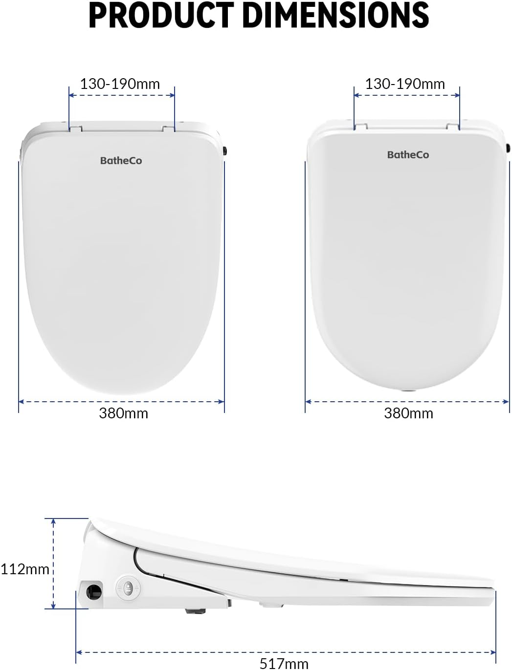 Electric Bidet Toilet Seat, Heated Bidet Seat with 6-Level Warm,Warm Water and Dryer, Front and Rear Wash, Remote Control, Self-Cleaning Nozzle, Eco Mode, Round
