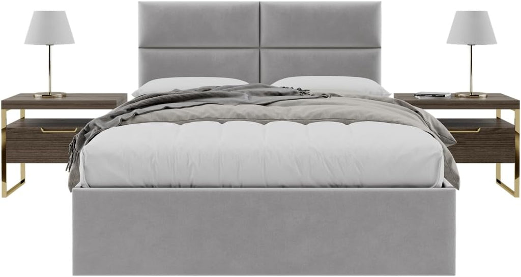 Vänt Upholstered Wall Panels - Queen/Full Size Wall Mounted Velvet Headboards - Velvet Platinum Grey - Set of 4 Panels (Each Individual Panel 30'x11.5')