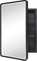 TEHOME Farmhouse Black Metal Framed Recessed Bathroom Medicine Cabinet with Beveled Mirror Rounded Rectangle Bathroom Medicine Cabinet 16x24 inch