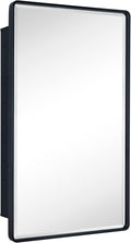 TEHOME Farmhouse Matt Black Recessed Bathroom Medicine Cabinet with Mirror Rounded Rectangle Metal Framed Medicine Cabinet with Beveled Mirror 24x36''