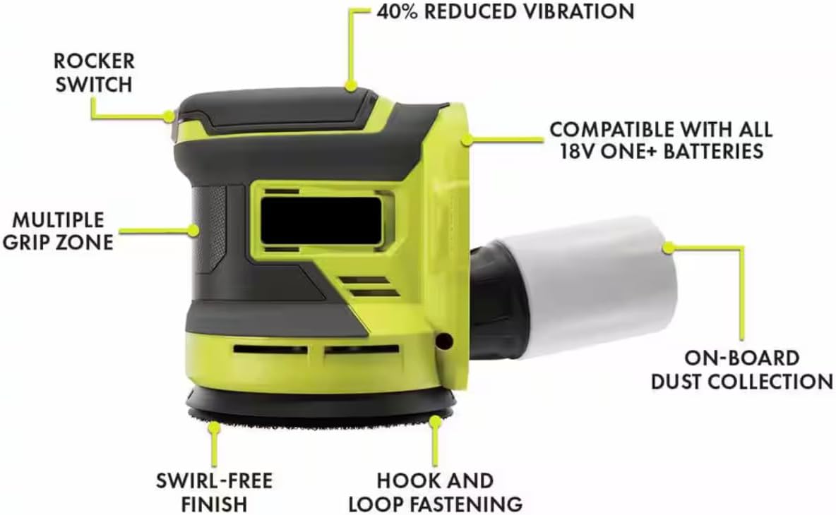 P321-PCL406B Fits for RYOBI 18V 18-Gauge Cordless AirStrike Brad Nailer with Cordless 5 in. Random Orbit Sander