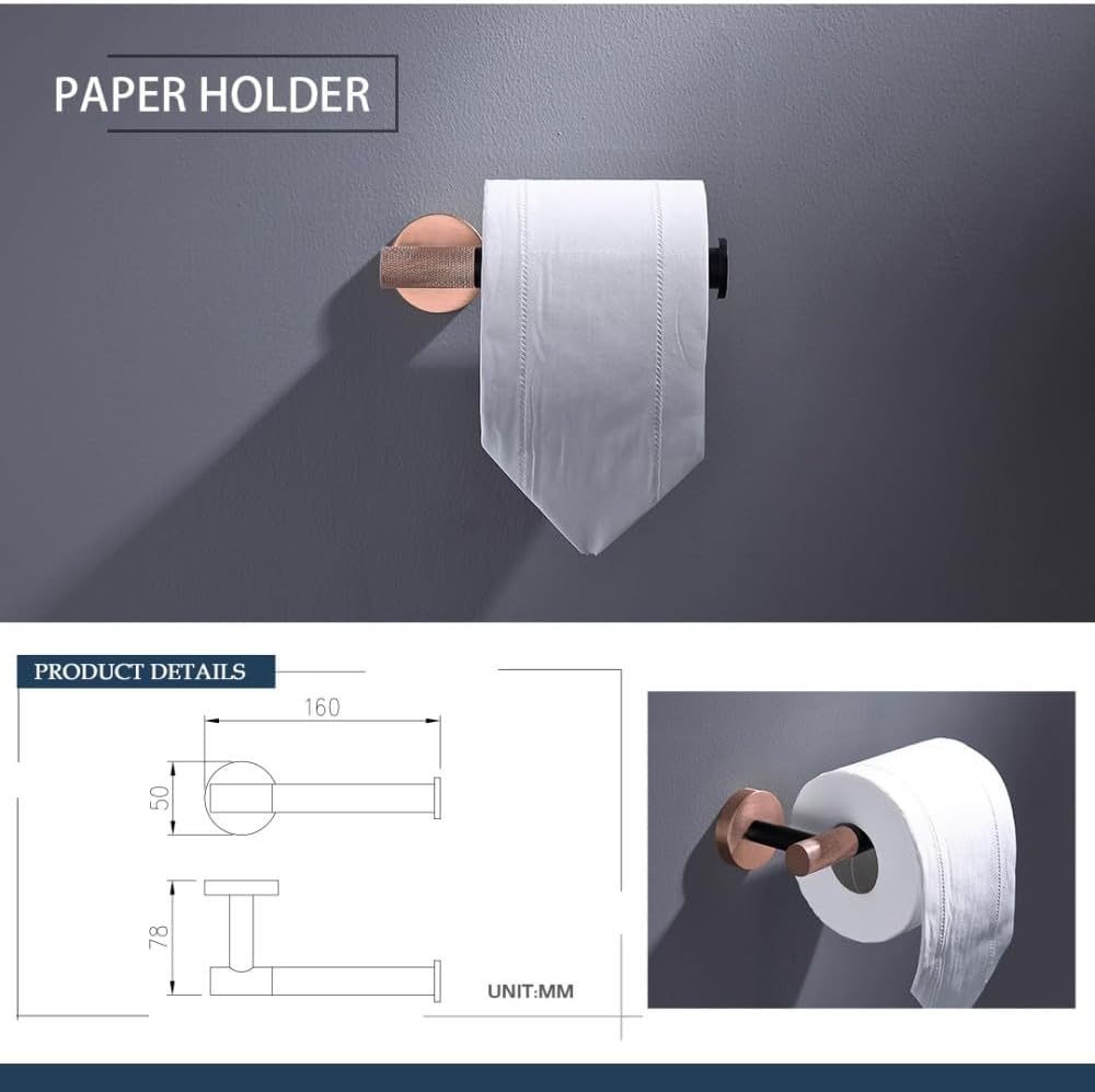 Rose Gold Matte Black Bathroom Accessories Bathrobe Hook Paper Towel Holder Towel Bar Set,3 Pieces Set