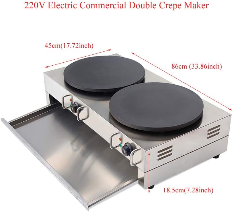 TECHTONGDA 15.7in Electric Griddle Crepe Maker 220V Commercial Double Pancake Maker with Non Stick Plate, Adjustable Temperature for Blintzes Tortilla