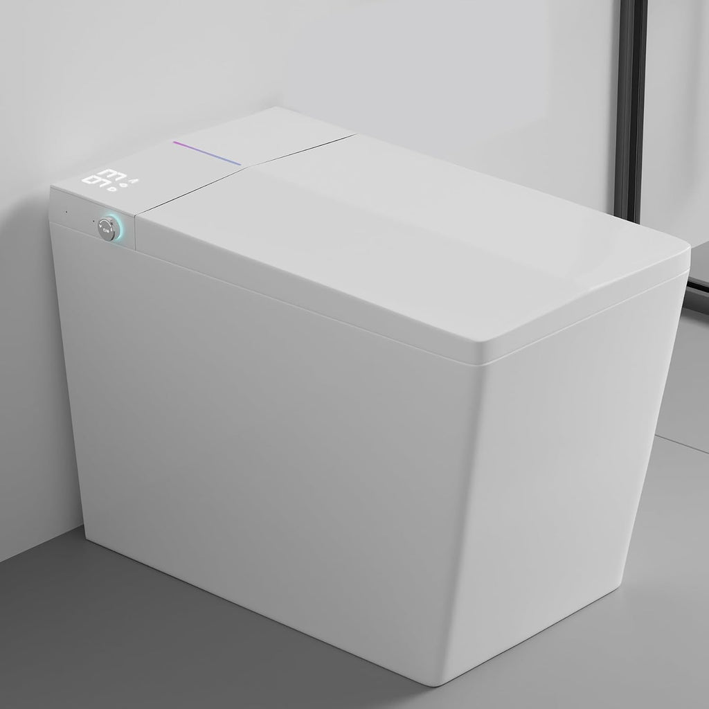WinZo Square Smart Toilet with Tank Built-in,Square With Auto Flush, Rectagnle Heated Bidet & Drying, Night Light Convenient For Seniors, Luxury Bathroom Or Low Water Pressure Space (Glossy White)