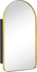 Brushed Gold Arched Recessed Bathroom Medicine Cabinet with Mirror Stainless Steel Metal Framed Rectangular Bathroom Cabinet with Mirror 16x28.3''