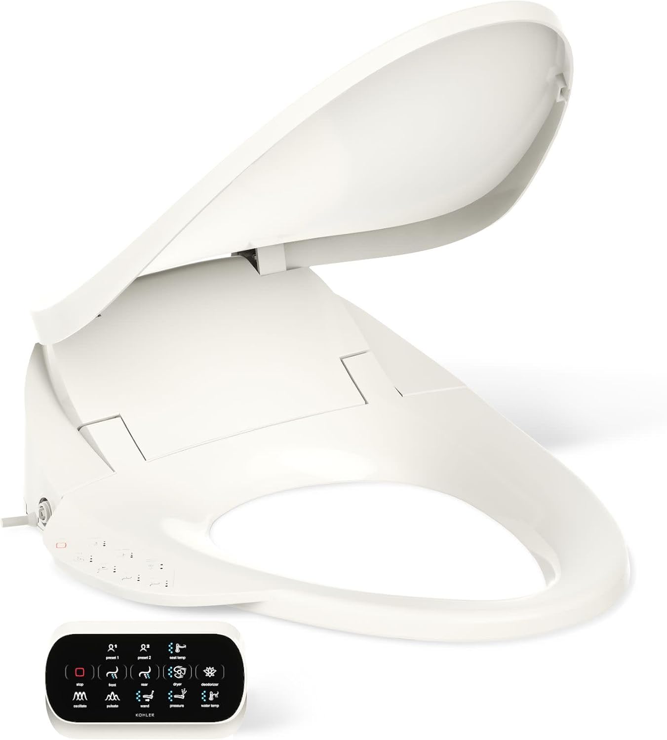 Kohler PureWash E750 Elongated Heated Bidet Toilet Seat, Touchscreen Remote Control, Biscuit, Quiet-Close Grip-Tight Lid, Self-Cleaning Wand, Warm Water Bidet, Adjustable Water Pressure, Nightlight