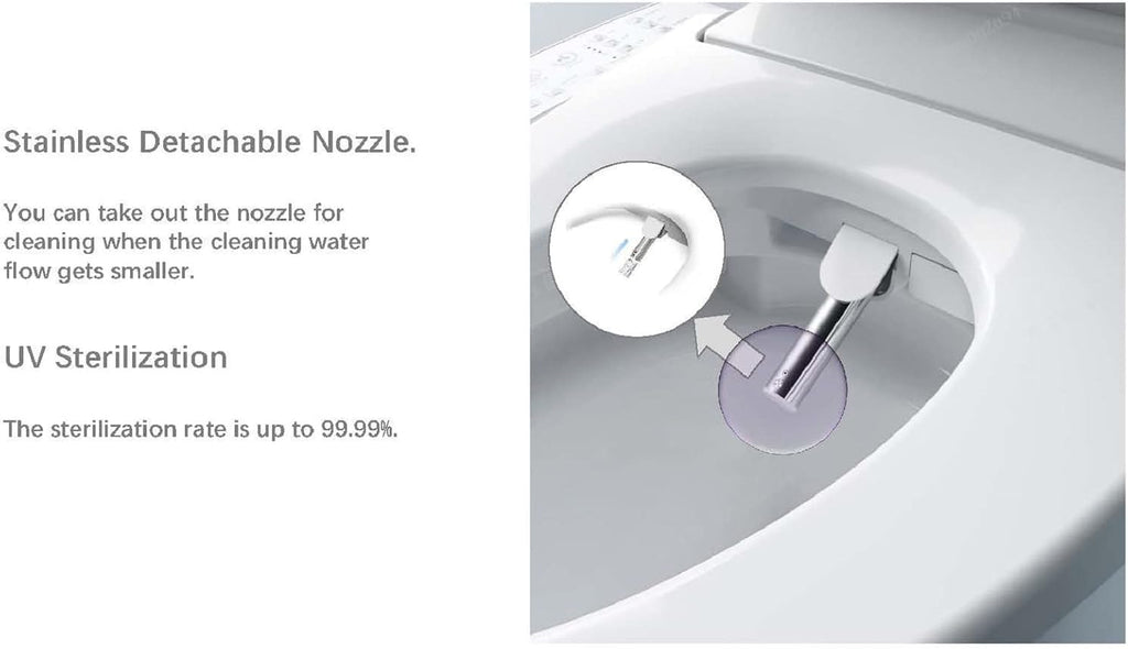 Firoe E35L Smart Toilet Bidet Seat, Elongated Slow Clsoe Heated Seat with Remote Control, Adjustable Water Tempreture, Dryer, Front & Rear Wash, Adjustable Nozzle, LED Light