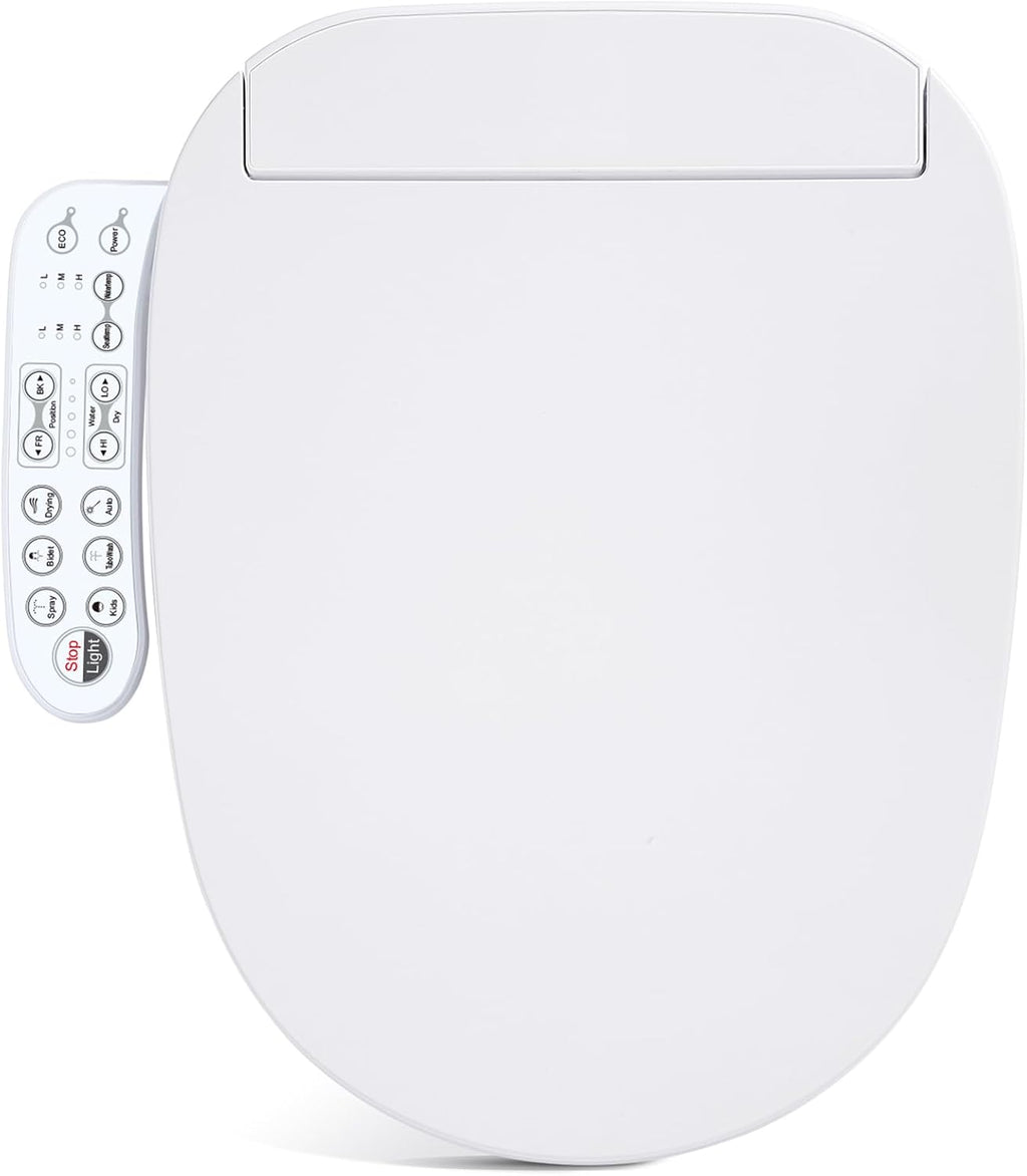 Heated Bidet Toilet Seat Elongated, Electric Smart Toilet Seat with Unlimited Warm Water, Warm Air Dryer, Remote Control, Vortex Wash, Night Light, Soft Close Lid, White