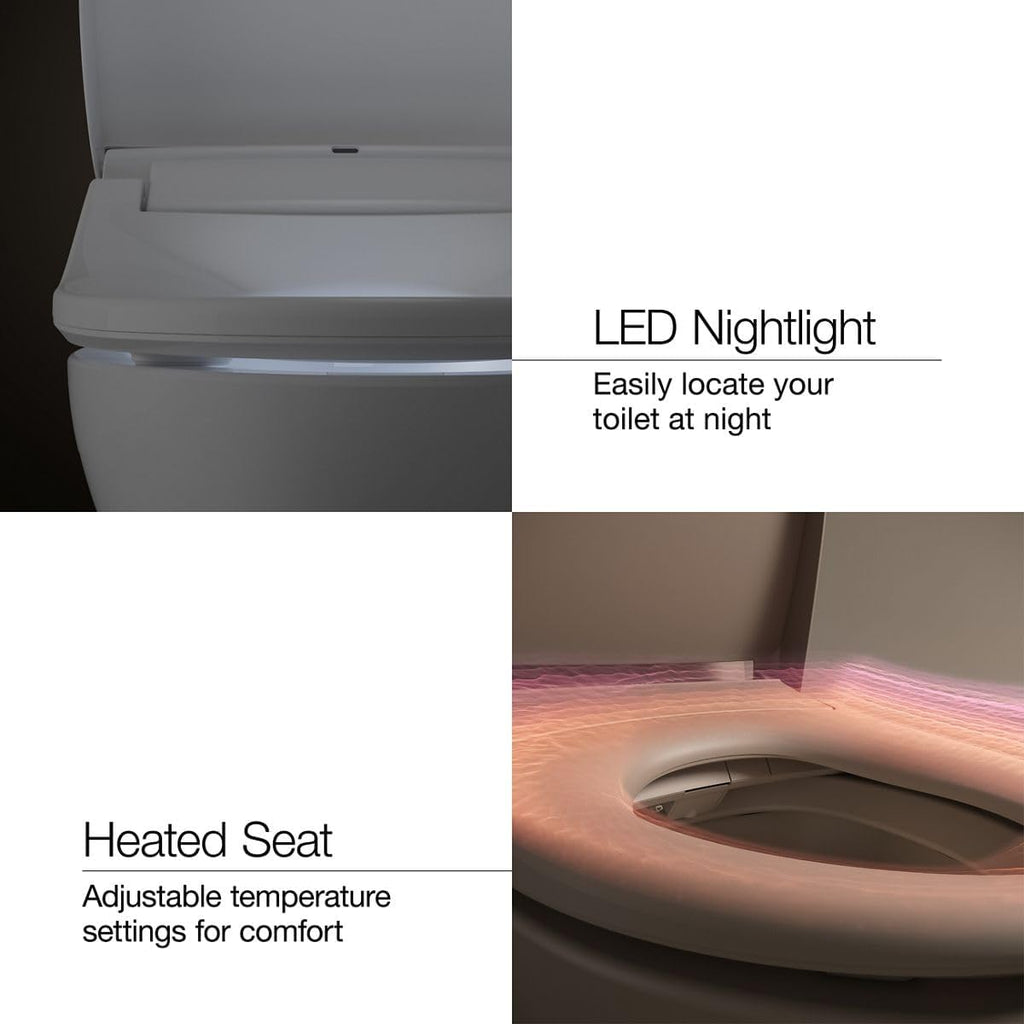 KOHLER K-77795-0SG Eir Comfort Height One-Piece Elongated, Dual-Flush, Smart Toilet with Bidet Built In, White with Sunrise Gold Trim