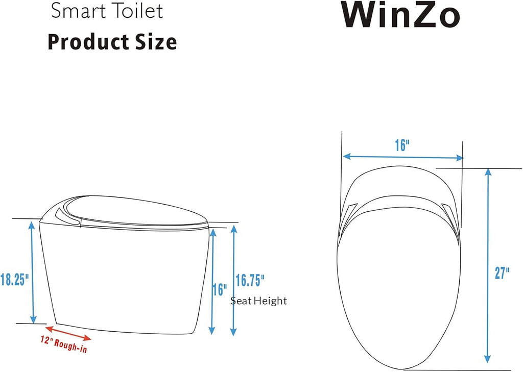 WinZo Tankless Smart Toilet With Bidet Seat, Egg Shaped Modern Design, Auto Open Flush, Adjusted Heated Seat, Warm Water and Dryer, Night Light, Side Buttons,Orange