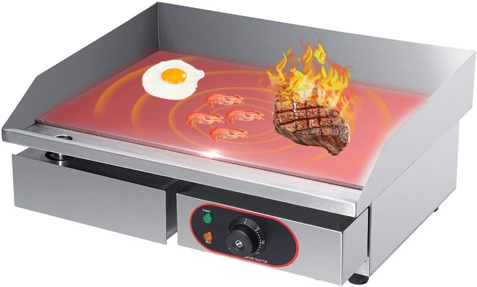 Large Electric Griddle Hot Cooking Plate, Commercial Stainless Steel Adjustable Countertop Hot Plate BBQ Grill, 220-240V 3KW Efficient Nonstick Electric Griddle for Home Barbecue Omelette Fried Food