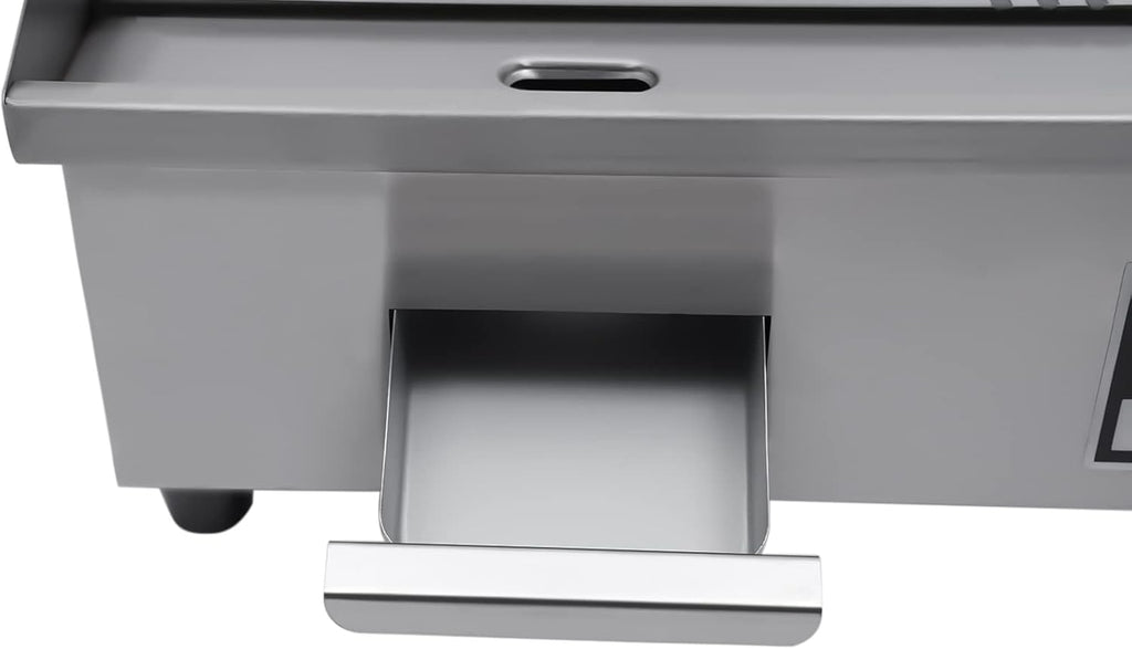Commercial Countertop Grill 110V 1600W Electric Flat Top Griddle Grill 21.7'x13.8' Flat & Fluted Stainless Steel Flat Top Teppanyaki Griddle Nonstick BBQ Grill Temperature Range 122-572°F