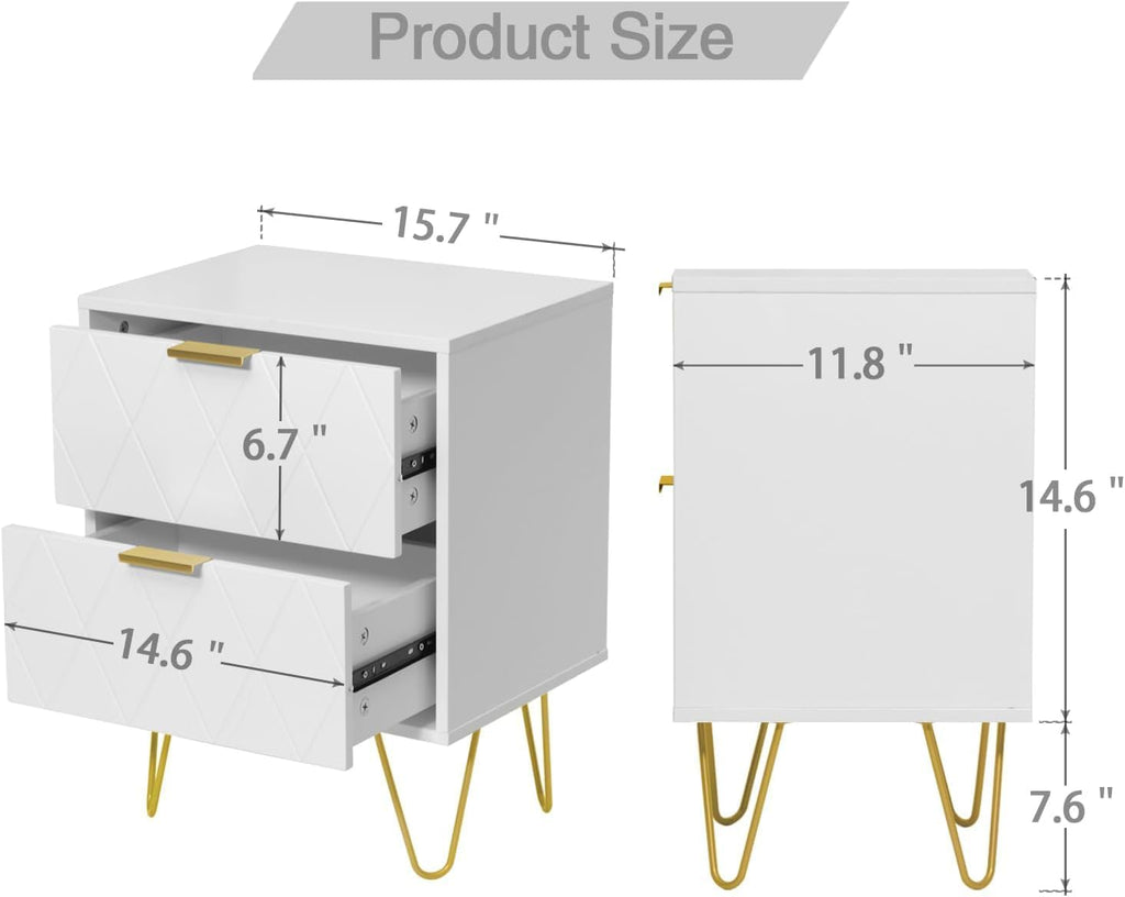 Anbuy Bedroom Sets White Sets 3 Piece, Night Stand Sets and 6 Drawer Dresser for Bedroom, Two Drawers Nightstand Set of 2 & 6 Drawer Dresser Combo 3 Pieces (White)