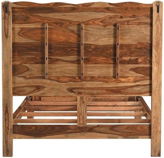 Pemberly Row Queen Panel Bed, Solid Sheesham Wood, Brown Finish, Live Edge Design, 63' H x 64.5' W x 86' D, Durable Wooden Slats, Mid-Century Style, No Mattress, Box Spring Required, Bedroom Furniture