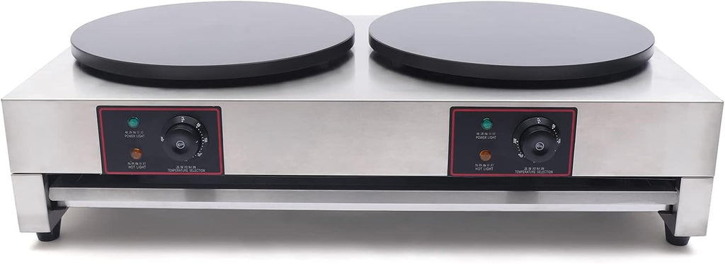 16 Inch Electric Crepe Maker, 2x1700W Commercial Crepe Maker Double Head Electric Crepe Griddle Blintzes Maker, Large Commercial Crepe Machine 122°F-572°F Temp. Range for Blintzes, Crepes