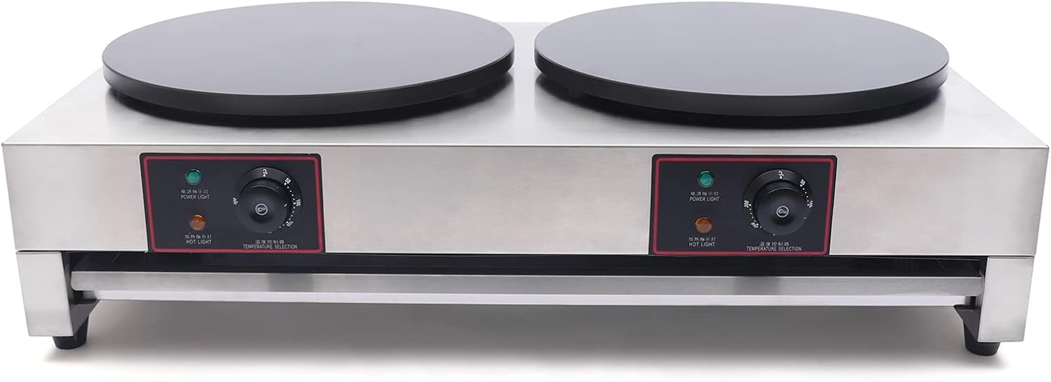 16 Inch Electric Crepe Maker, 2x1700W Commercial Crepe Maker Double Head Electric Crepe Griddle Blintzes Maker, Large Commercial Crepe Machine 122°F-572°F Temp. Range for Blintzes, Crepes