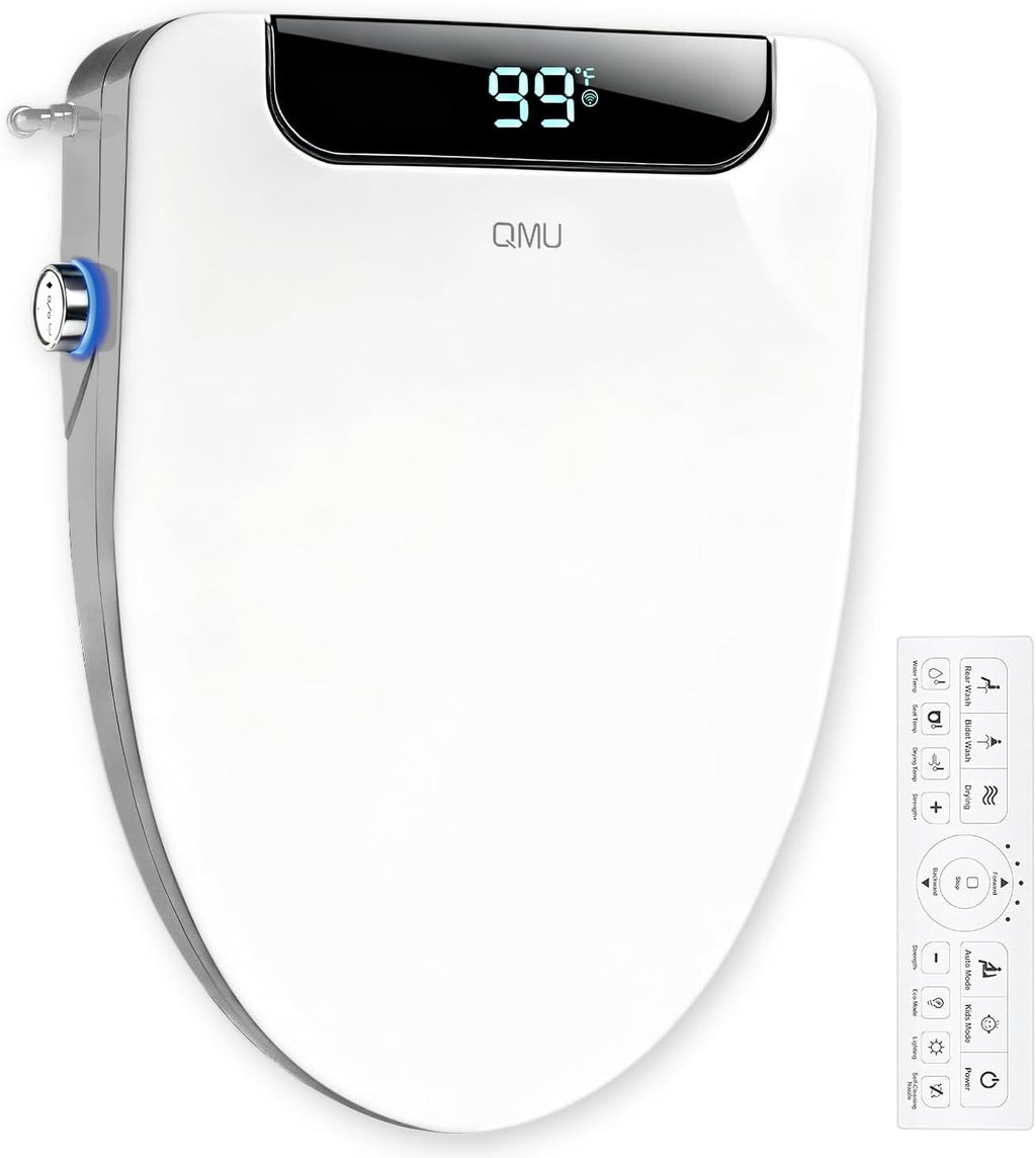 Electric Bidet Toilet Seat Elongated, Heated Bidet Seat with Instant Warm Water, Warm Air Dryer, Self-Cleaning Stainless Steel Nozzle, Heated Seat, Night Light, Remote Control, Soft Close