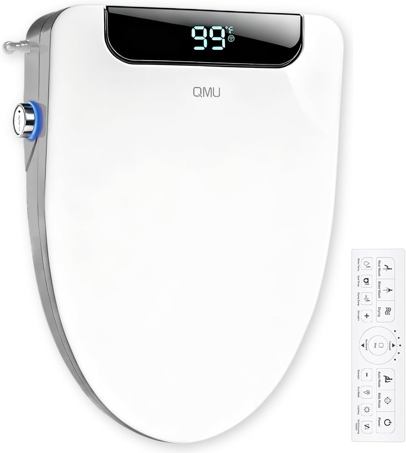 Electric Bidet Toilet Seat Elongated, Heated Bidet Seat with Instant Warm Water, Warm Air Dryer, Self-Cleaning Stainless Steel Nozzle, Heated Seat, Night Light, Remote Control, Soft Close