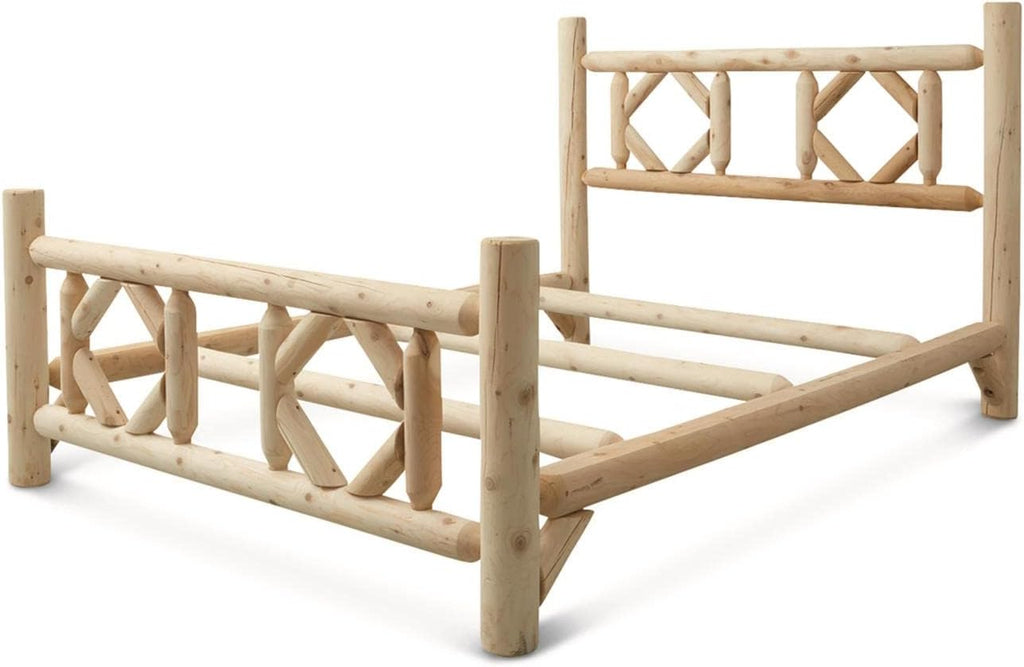 CASTLECREEK Diamond Cedar Log Bed Frame Full-Size, Rustic Natural Wood Bed Frames with Headboard