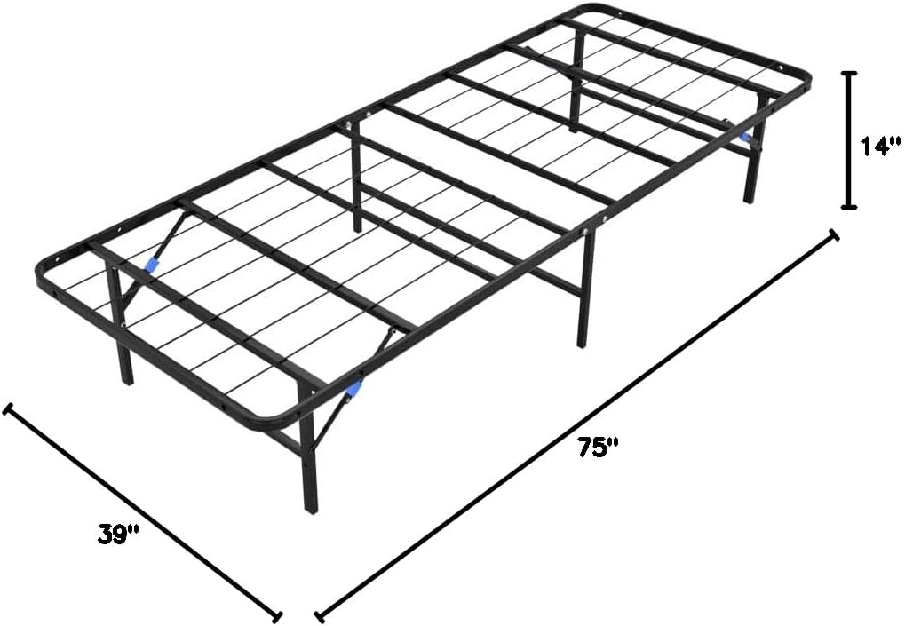 Nestl Twin Bed Frame, Foldable Bed, Platform Bed Frame, Steel, Easy Tool Free Assembly, 14 Inches High, Twin, Black