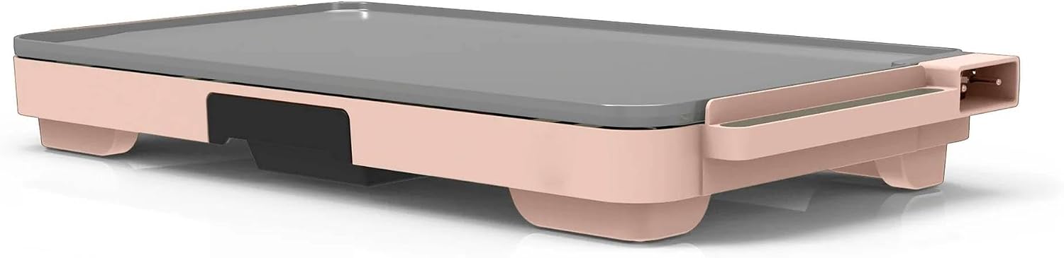 XL Electric Griddle 12' x 22' – Non-Stick, Family Size, Adjustable Temperature, Removable Drip Tray (Rose)