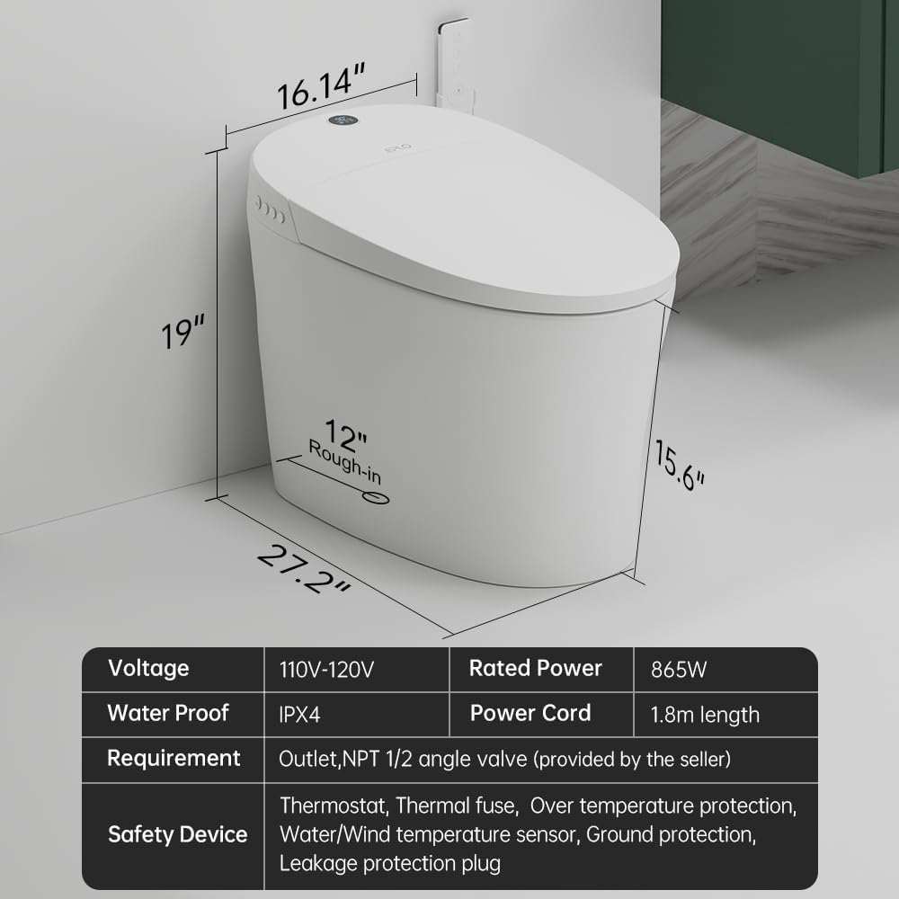 EPLO Smart Toilet,One Piece Bidet for Bathrooms,Modern Elongated Toilet with Multiple Washing,Warm Water,Dual Auto Flush,Foot Sensor Flush,Heated Seat,Electric Tankless Toilets with LED Display E16