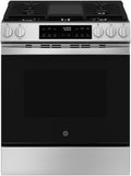 GE 30' Slide-In Front-Control Gas Range, 5.3 Cu. Ft. Oven, 5 Sealed Burners, Crisp Mode & Steam Clean, Stainless Steel – GGS500SVSS