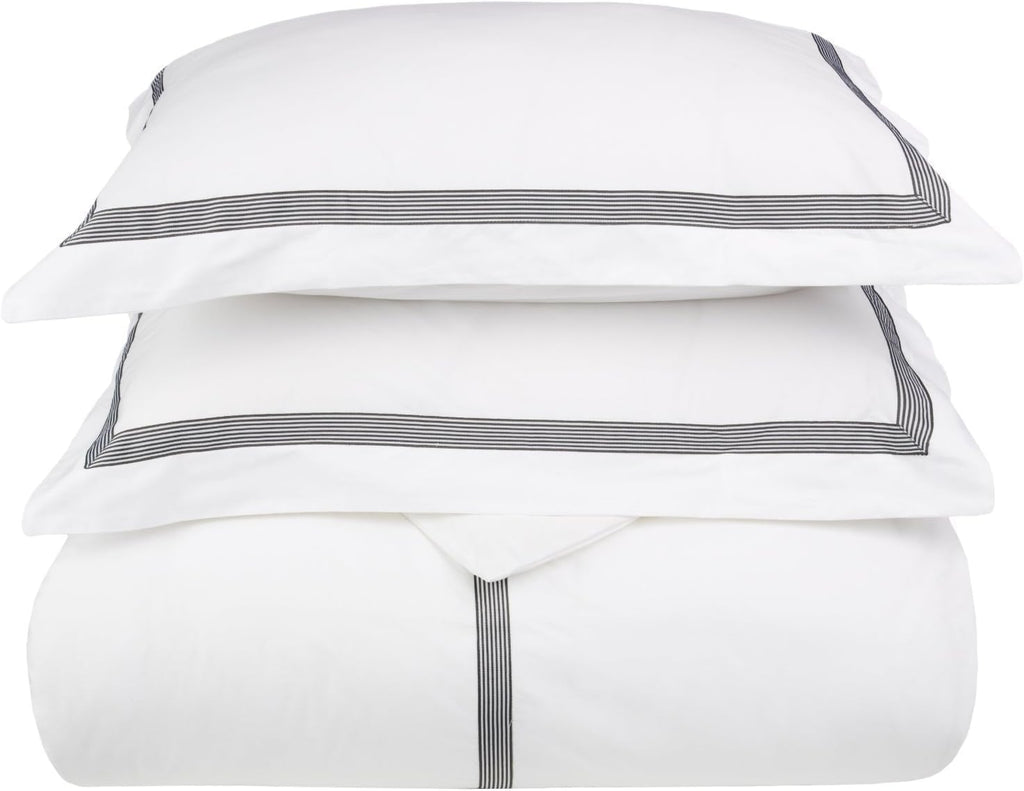 Superior Miller Cotton 300 TC Duvet Cover Set, Soft Comforter Covers, Bedroom Essentials, Coastal Striped, Includes 1 Duvet Cover with Button Closure, 2 Pillow Shams, King/California King, Black