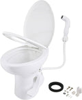 SEAFLO Porcelain RV Toilet with Sprayer Attachment - Elongated Bowl 19' Inch Residential Height, Gravity Flush, Foot Pedal Soft Close Seat Camper Motorhome Easy Install 4 -year Warranty SFRTCH-02-02