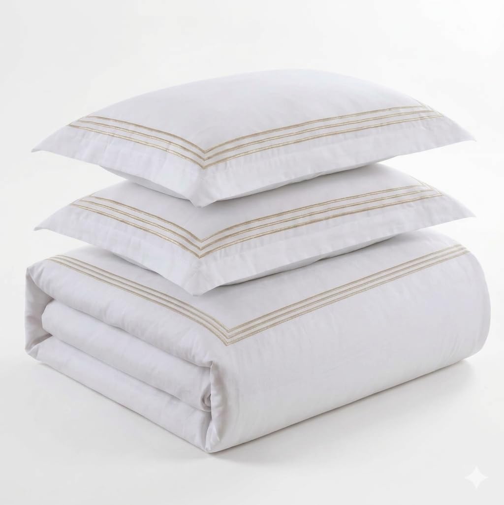 Royal Tradition 3pc Percale Duvet Cover Set (King/Calking, Gold) Adeline Embroidered Comforter Cover with Pillow Shams