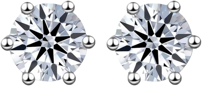 0.3/0.5/1 Carat Lab-Grown Diamond Stud Earrings for Women| S925 Sterling Silver Studs | Hypoallergenic Fine Jewelry | 6-Prong Basket, Push Back Nut | VVS2/VS1/VVS Clarity, D Color, Round Cut,
