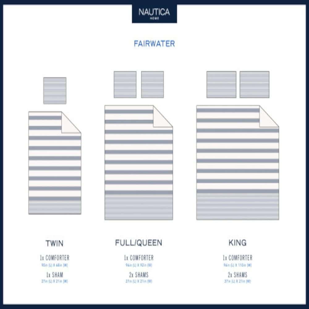 Nautica - King Comforter Set, Soft Yarn-Dyed Cotton Bedding, Medium Weight for Year Round Use, 3 Piece Bed Set with Matching Pillowcases (Fairwater Blue)