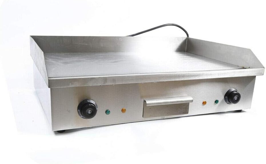 Commercial Electric Griddle, 3000W Countertop Flat Top Grill Dual Control Heavy Duty Stainless Steel Teppanyaki Griddle with Adjustable Temp Control 122°F-572°F 28.6'x15.7'(NO PLUG)