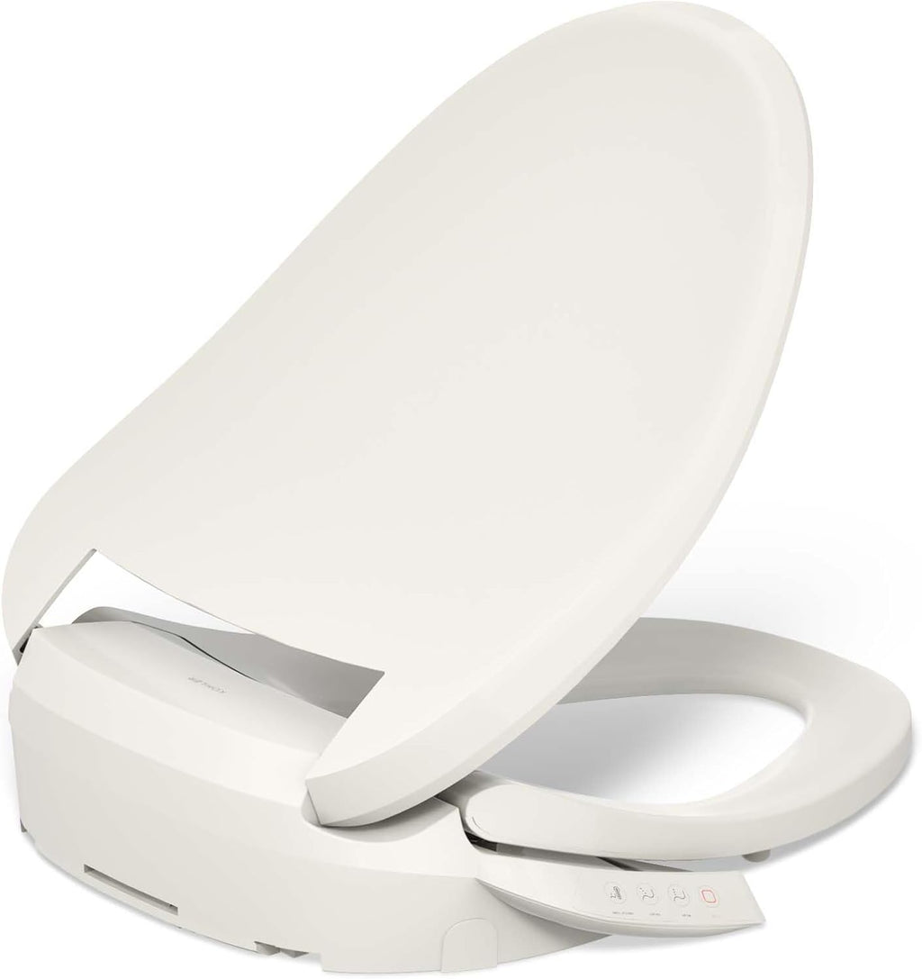 Kohler PureWash E545 Elongated Heated Bidet Toilet Seat, Warm Water, Biscuit with Side Panel, Quiet-Close Lid, Self-Cleaning Wand, Adjustable Water Pressure and Nightlight, Side Panel Controls